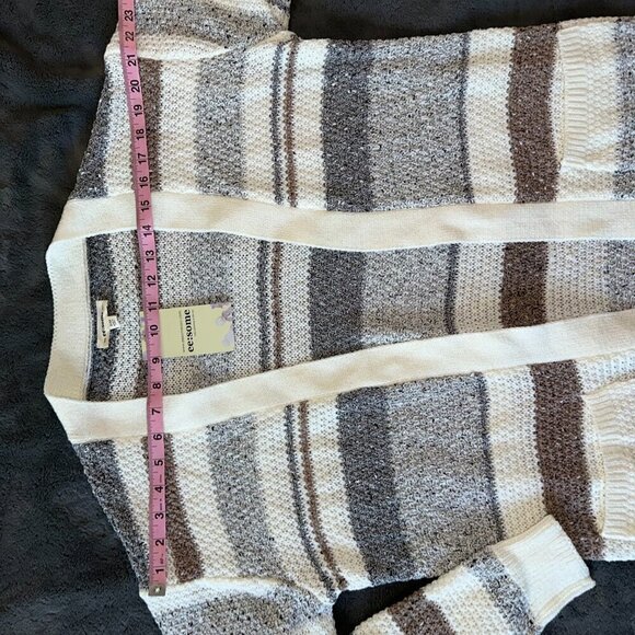 Colorblock Gray Cozy Open Front Cardigan with Front Pockets Small/Medium - Picture 7 of 14